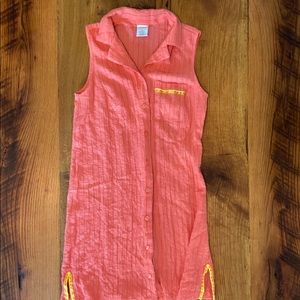 Cabernet Stretch Sleeveless Sleepshirt, Pretty Coral Color, Yellow Trim, Sz Sml